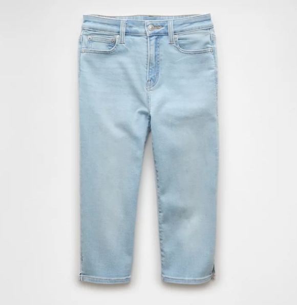 American Eagle High Rise Light Wash Capris Sz 14 Cropped Capri - Picture 3 of 8